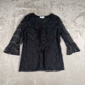 Eve & Maddie	Women's Blouse V Neck Lace Witchy Whimsygoth Minimalist L Black